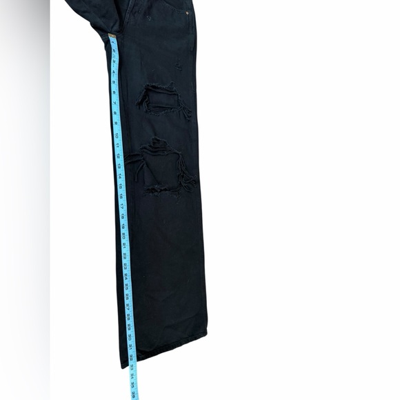 Pacsun Black Denim Distressed Wide Leg Jeans High Waisted Womens Approx Sz 25 - Picture 7 of 9